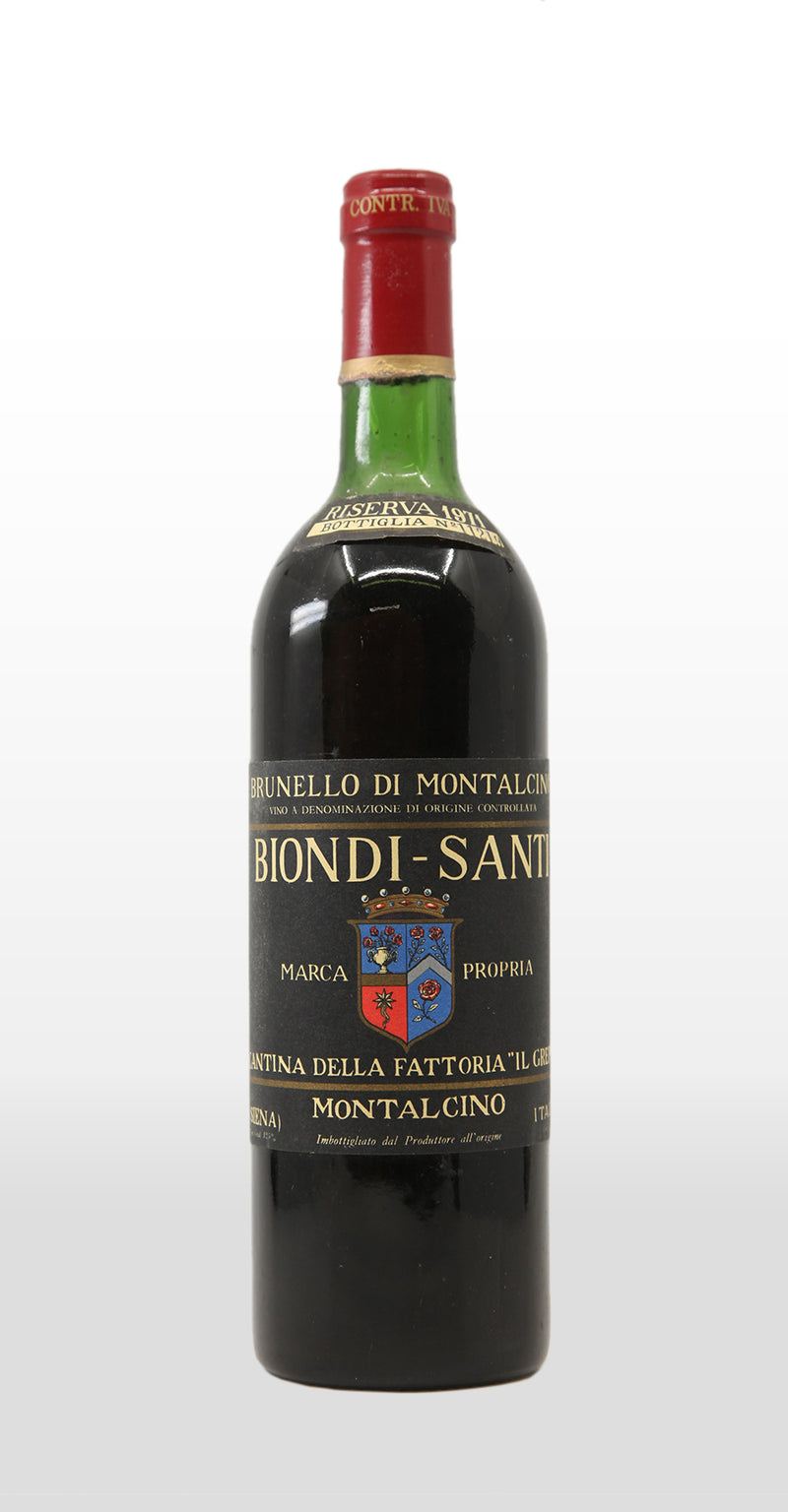 BIONDI SANTI BRUNELLO DI MONTALCINO DOCG RISERVA 1971 (TOP SHOULDER; SEEPAGE) 750ML